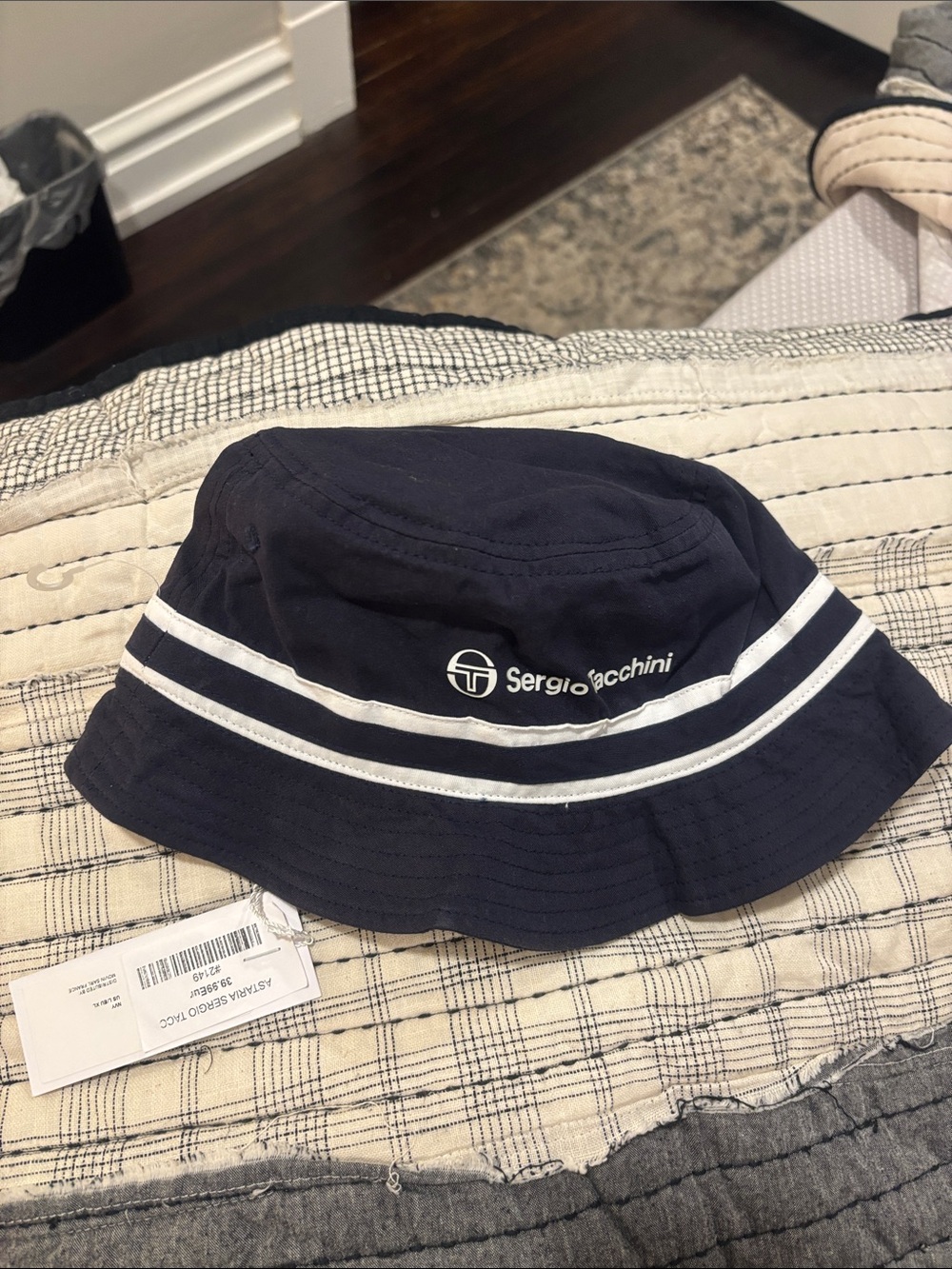 Sergio Tacchini Navy Hat with White Stripes